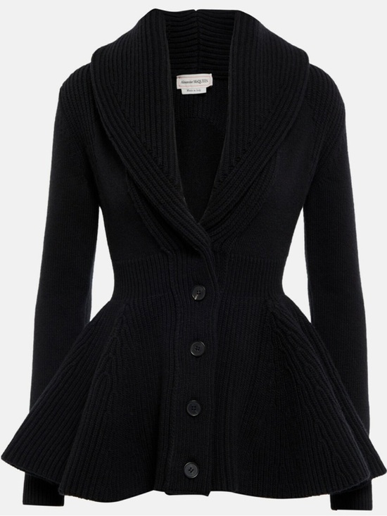 Alexander McQueen Sweaters - Alexander McQueen Peplum-Hem Wool Cardigan, size M